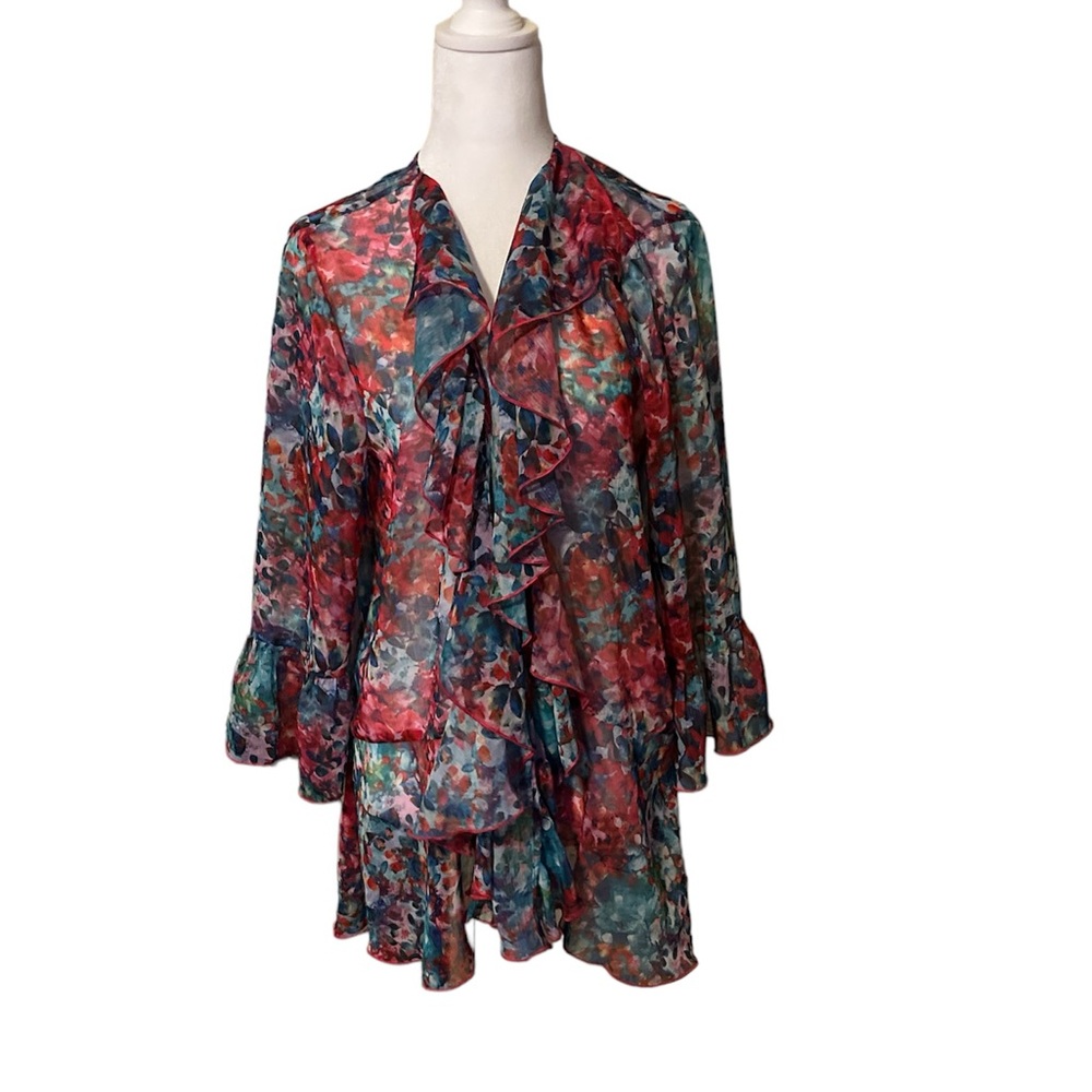 Soft Surroundings Watercolor Floral Chiffon Kimono Top